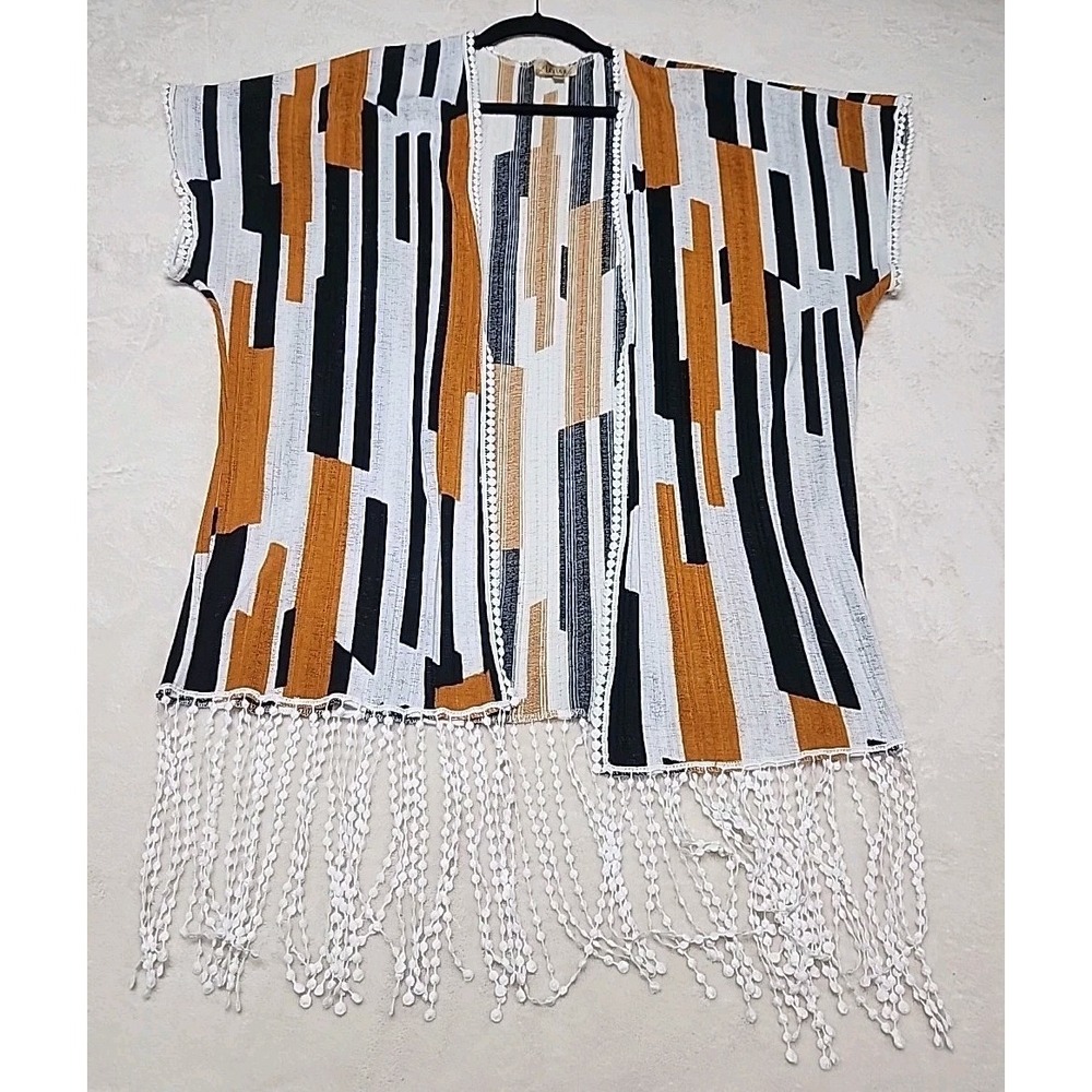 Lavish Fall Cardigan Mustard, Black And White Short Sleeve Size Large